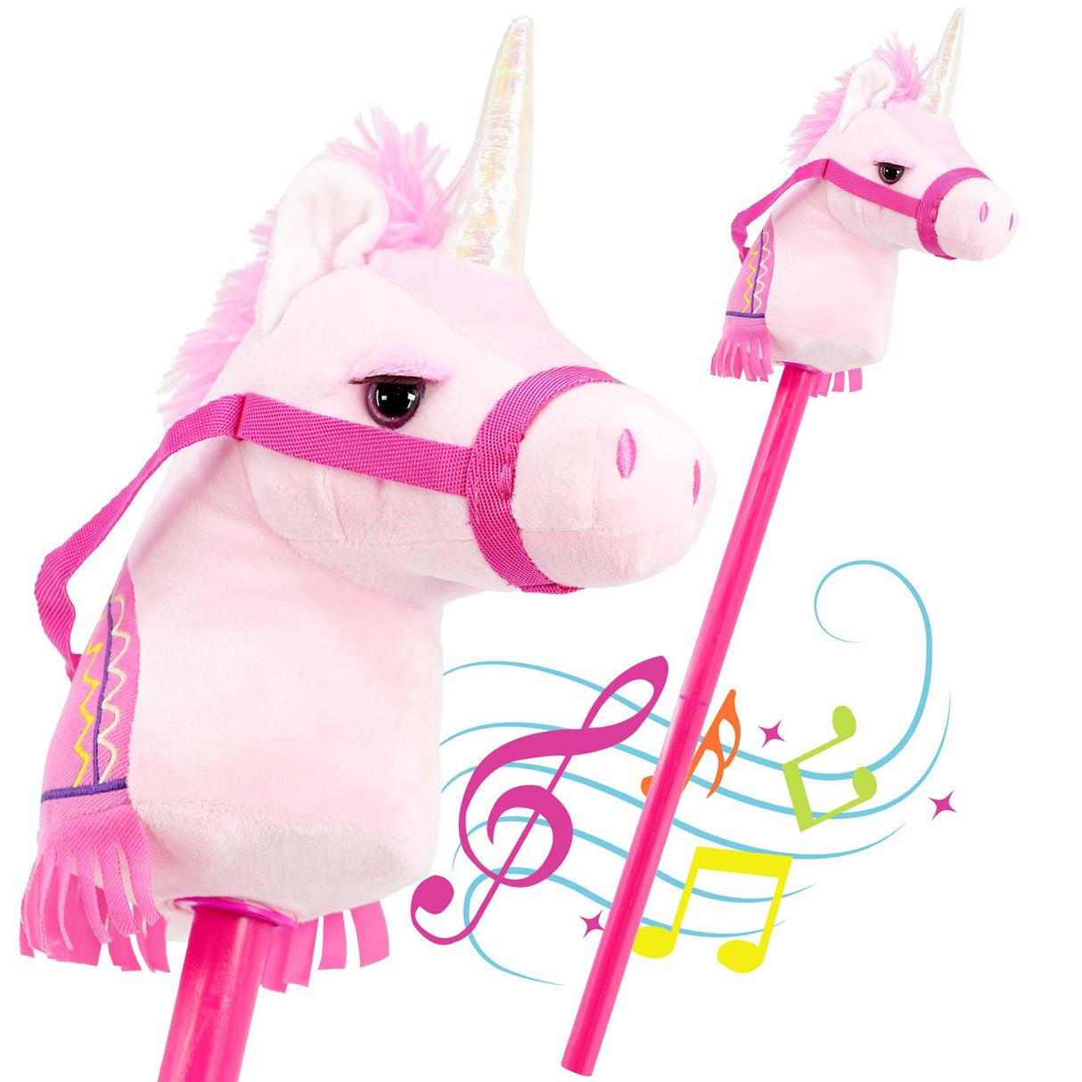 Kids Pink Unicorn Hobby Horse Toy with Sounds by The Magic Toy Shop - UKBuyZone