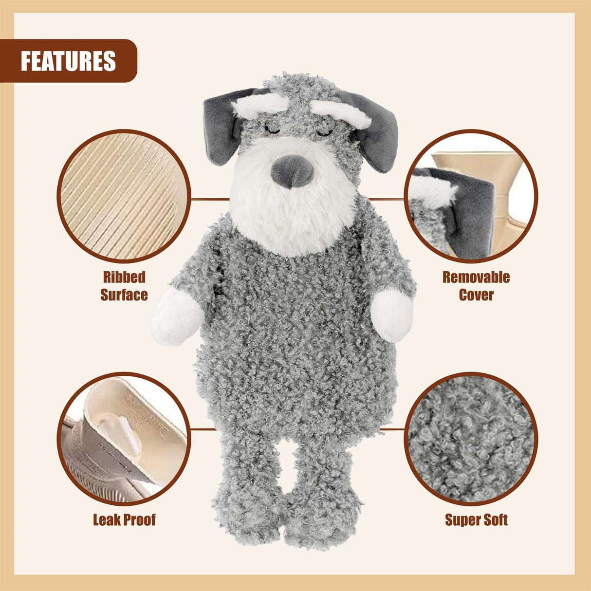Hot Water Bottle With Plush Fluffy Cover 1L (Grey) by GEEZY - UKBuyZone