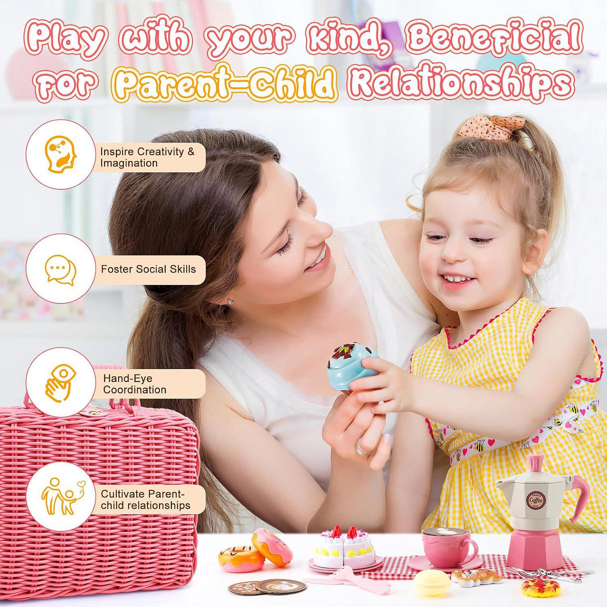 Kids Tea Party Set Picnic Basket with Handles by The Magic Toy Shop - UKBuyZone