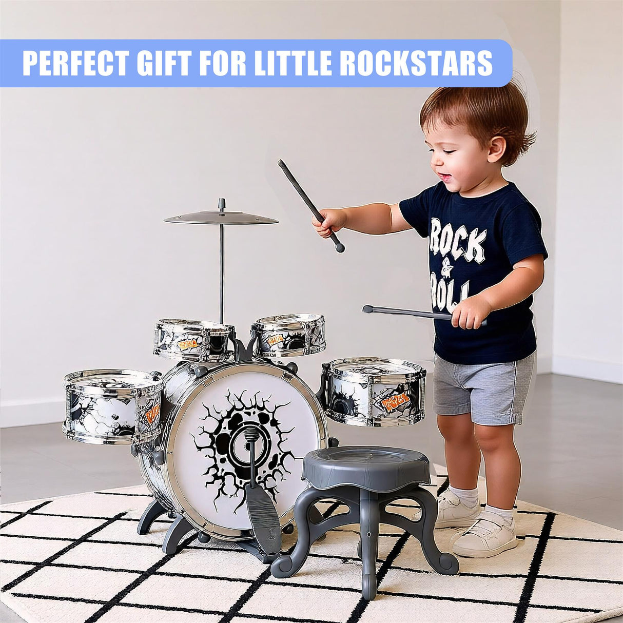 Kids Black and White Drum Kit Play Set