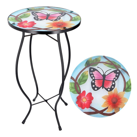 Round Side Mosaic Table With Small Butterfly Design by GEEZY - UKBuyZone