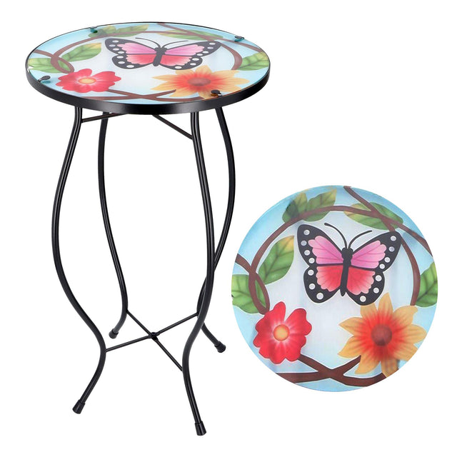 Round Side Mosaic Table With Small Butterfly Design by GEEZY - UKBuyZone