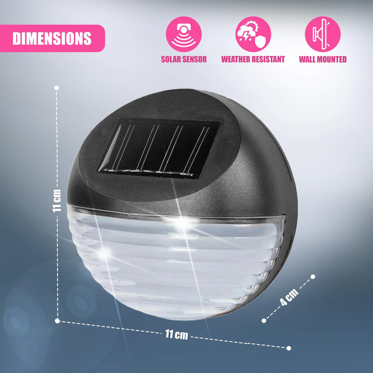 Solar Fence Lights, Set of 4 – Cold White LED, Black by GEEZY - UKBuyZone