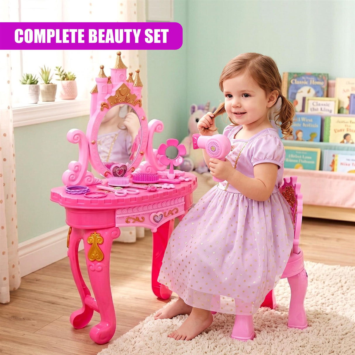 Princess Vanity Dressing Table, Stool & Toy Accessories