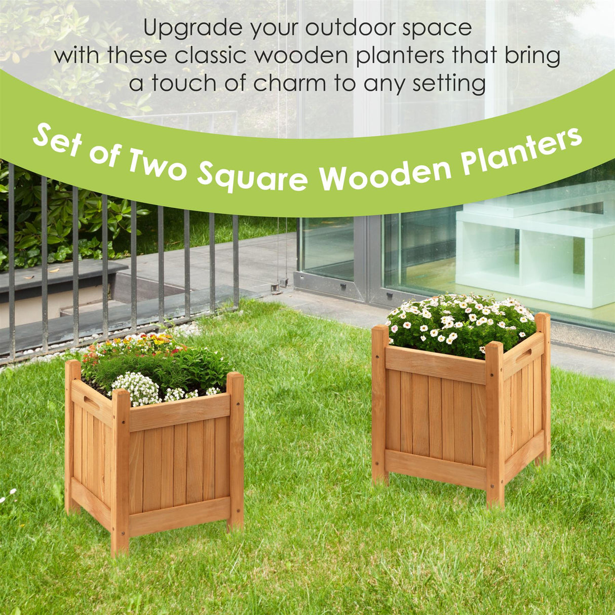 Wooden Planters Square Set of 2 by GEEZY - UKBuyZone