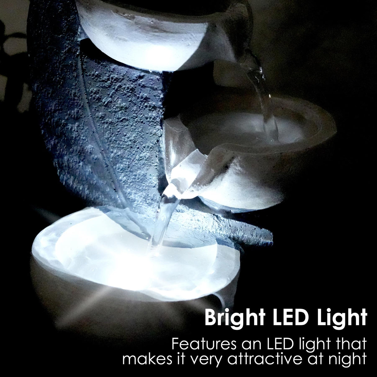 White Bowls Water Feature Indoor With LED by GEEZY - UKBuyZone