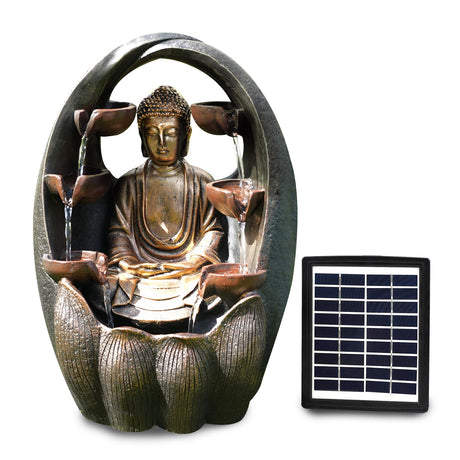 Golden Buddha Solar Water Feature Outdoor With LED by GEEZY - UKBuyZone