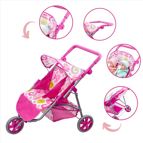 Pink Twin Dolls Stroller with Storage Basket by BiBi Doll - UKBuyZone