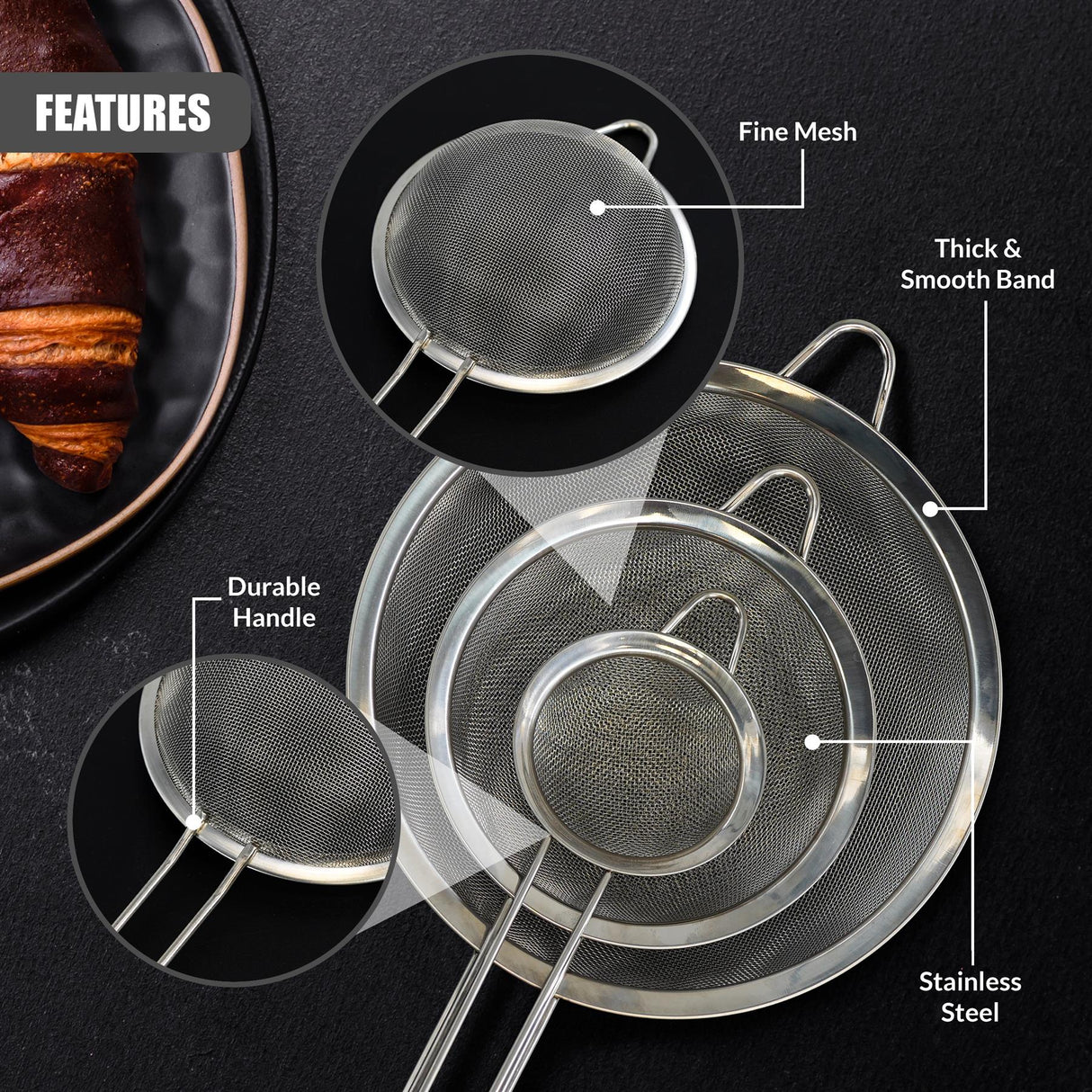 Stainless Steel Sieve Strainers Set of 3 by GEEZY - UKBuyZone