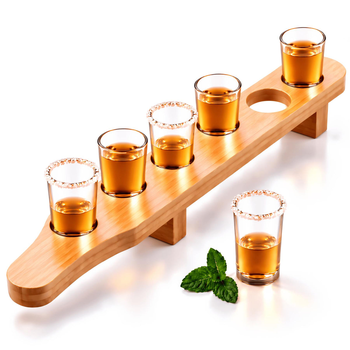 Set of 6 Shot Glasses with Wooden Holder - 40ml