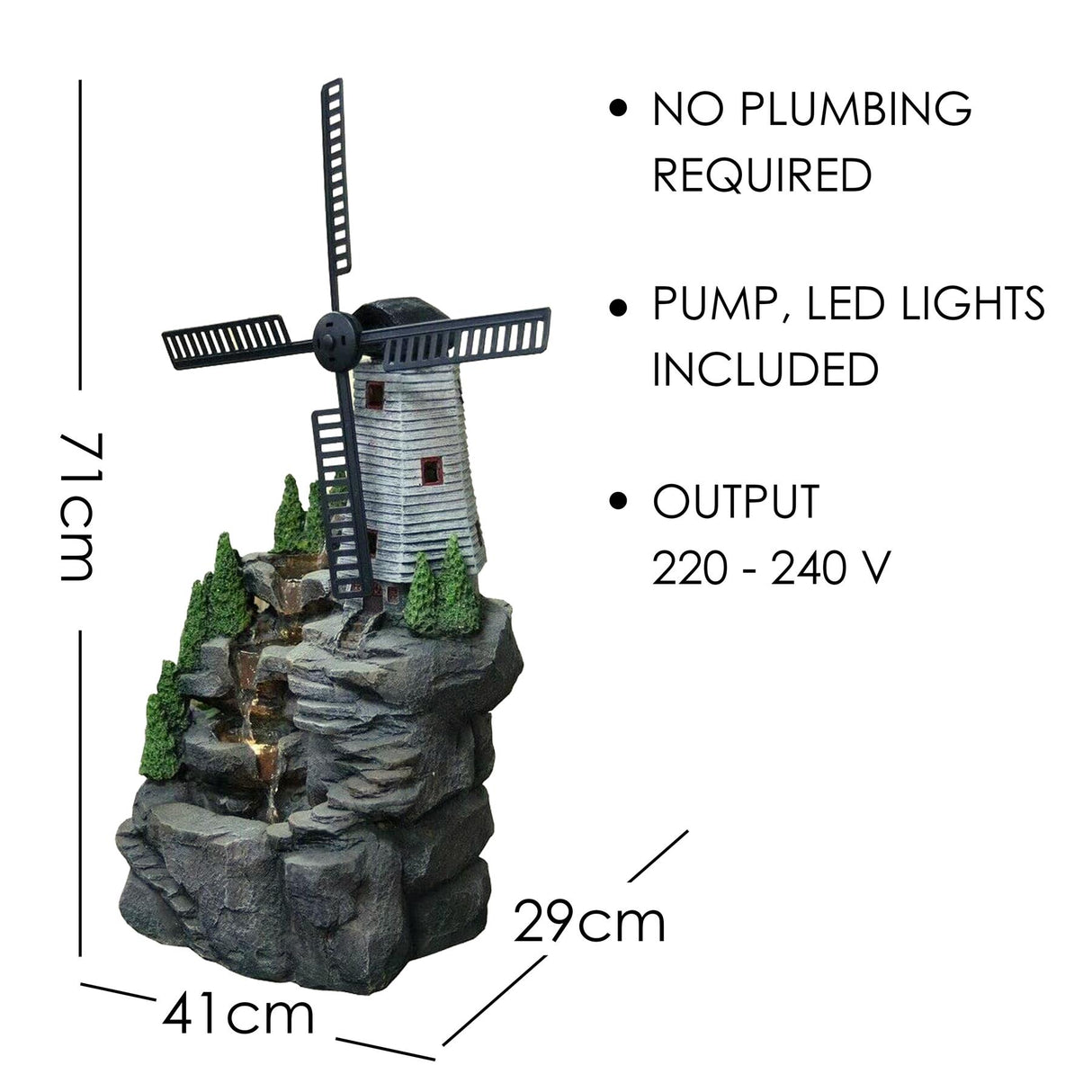 Windmill Water Feature Outdoor With LED by GEEZY - UKBuyZone