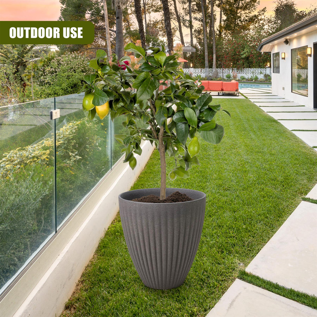 Large Grey Round Planter by GEEZY - UKBuyZone