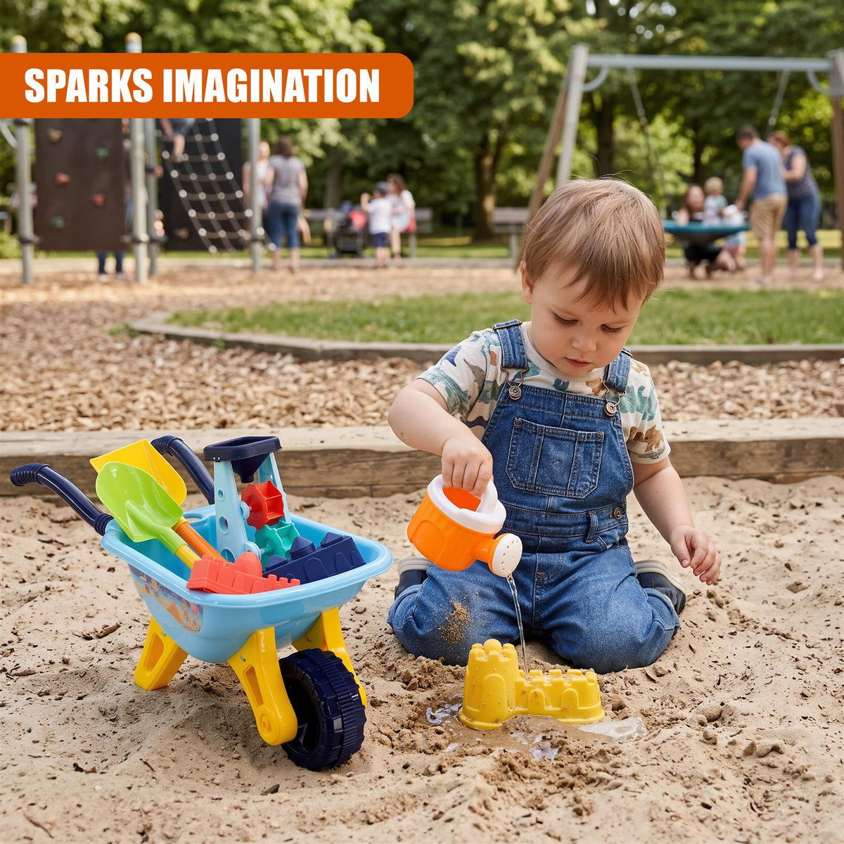 Children Sand and Water Beach Toys Mill, Wheelbarrow Accessories Playset