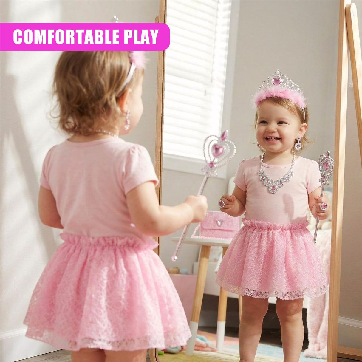 "Comfortable play for a girl in pink princess costume with accessories." - UKBuyZone