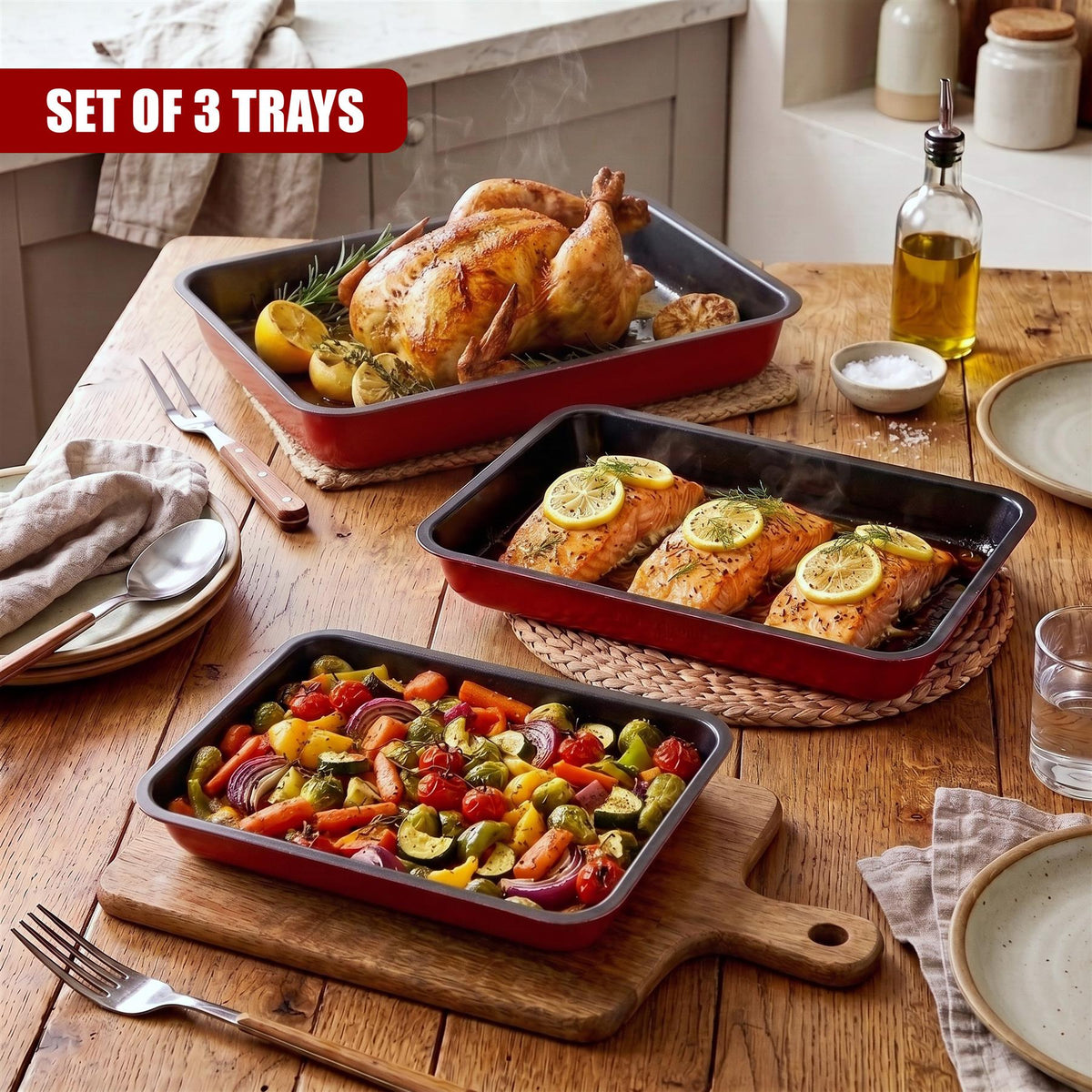 Set of 3 Non-Stick Roasting Trays