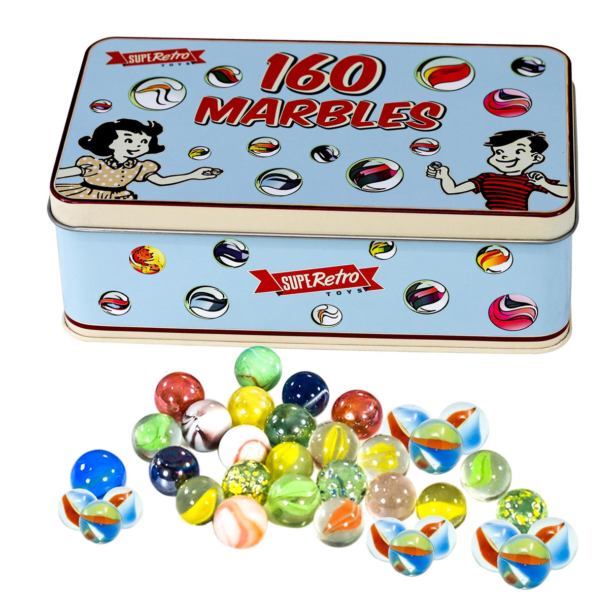 Classic Glass Marbles In A Tin by The Magic Toy Shop - UKBuyZone