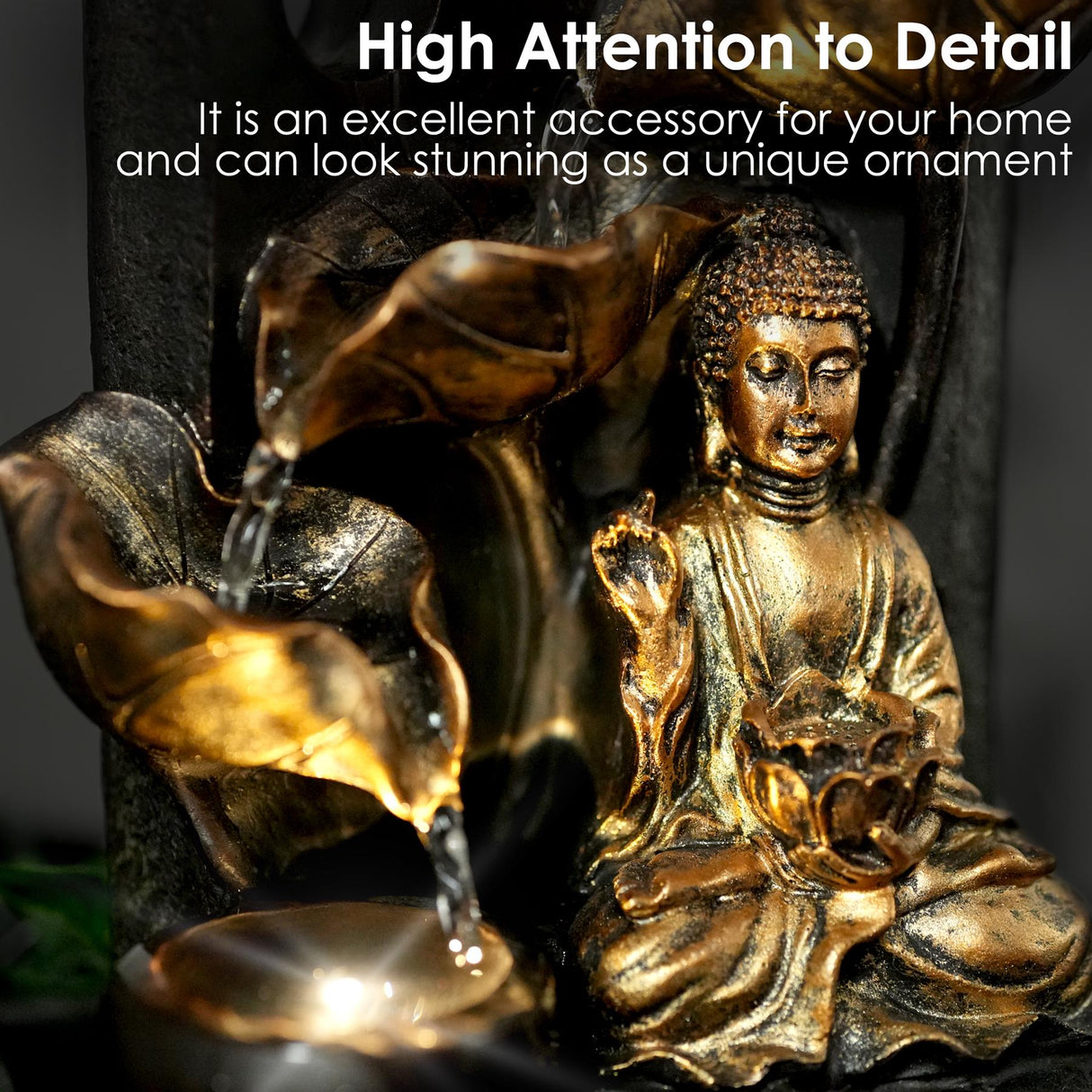 Buddha Water Feature Indoor With LED by GEEZY - UKBuyZone