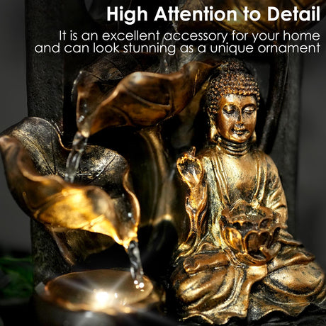 Buddha Water Feature Indoor With LED by GEEZY - UKBuyZone