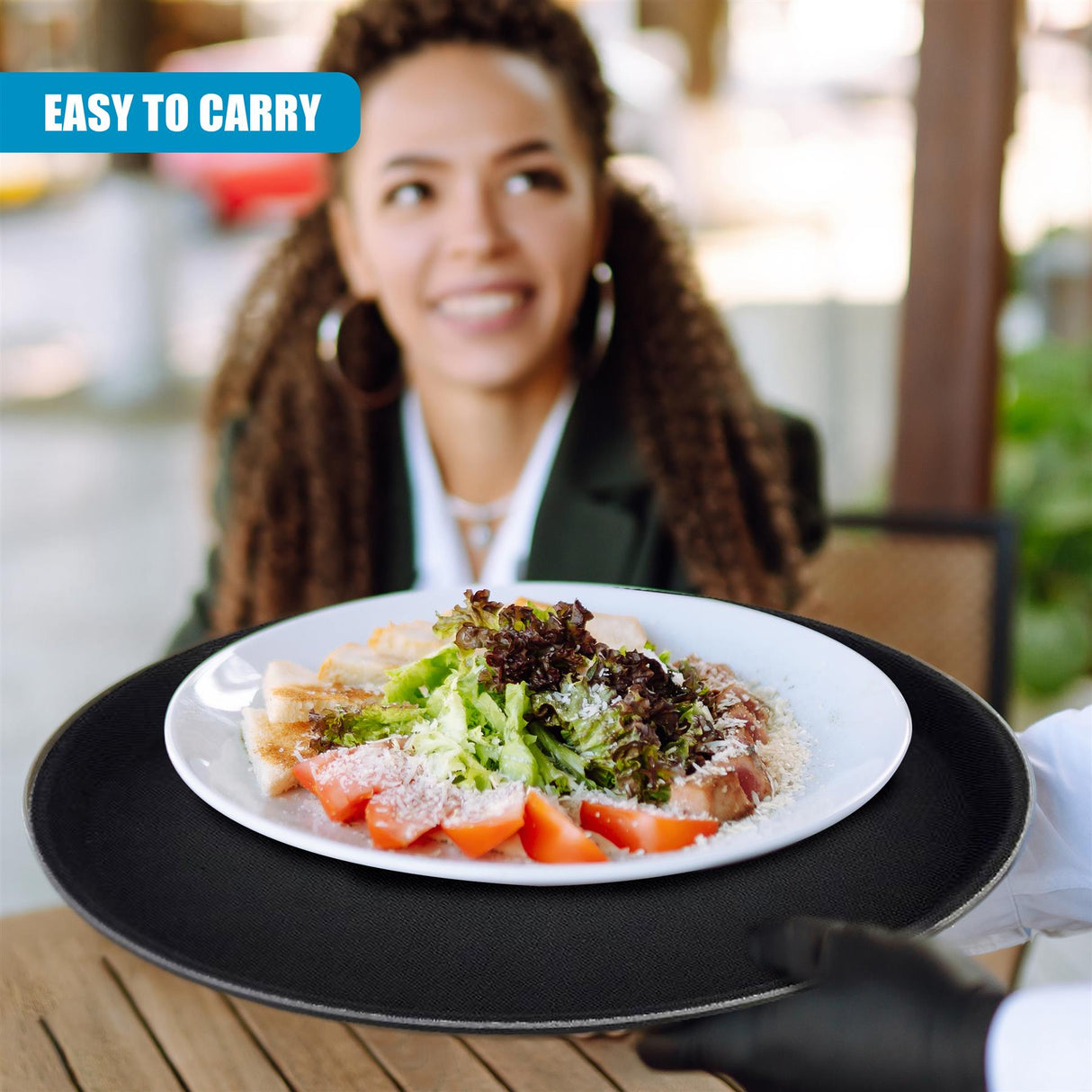 Non-Slip Black Textured Serving Tray