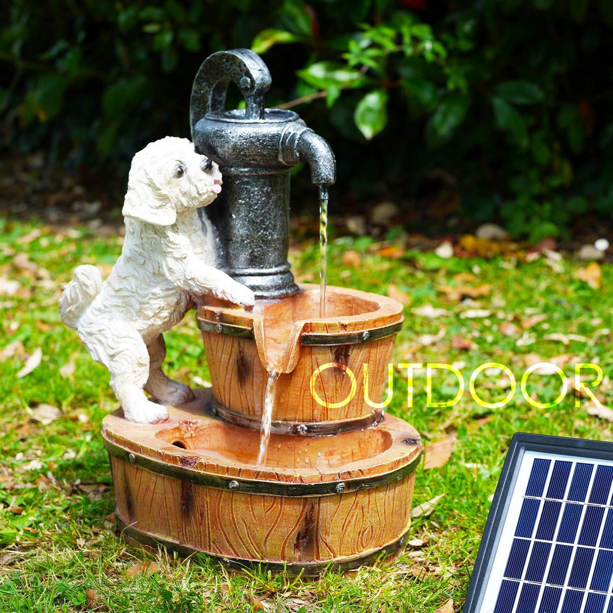 Puppy Solar Water Feature Outdoor With LED by GEEZY - UKBuyZone