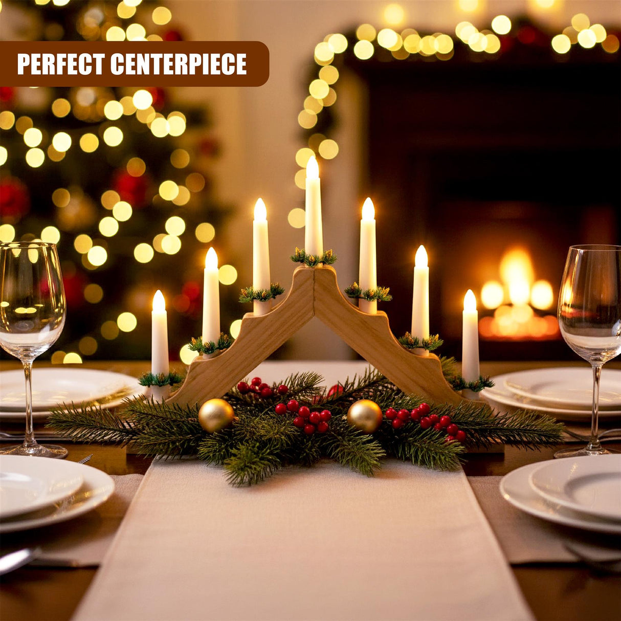 Wooden Candle Bridge with 7 LED Lights