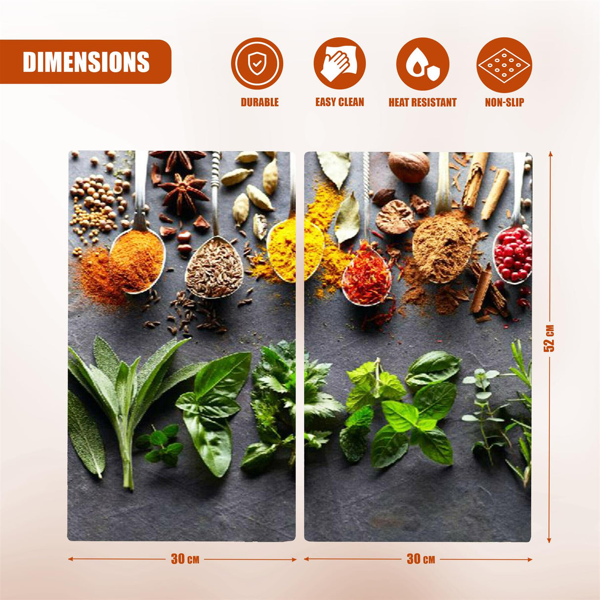 Glass Cutting Boards with Spoon & Herbs Design by Geezy - UKBuyZone