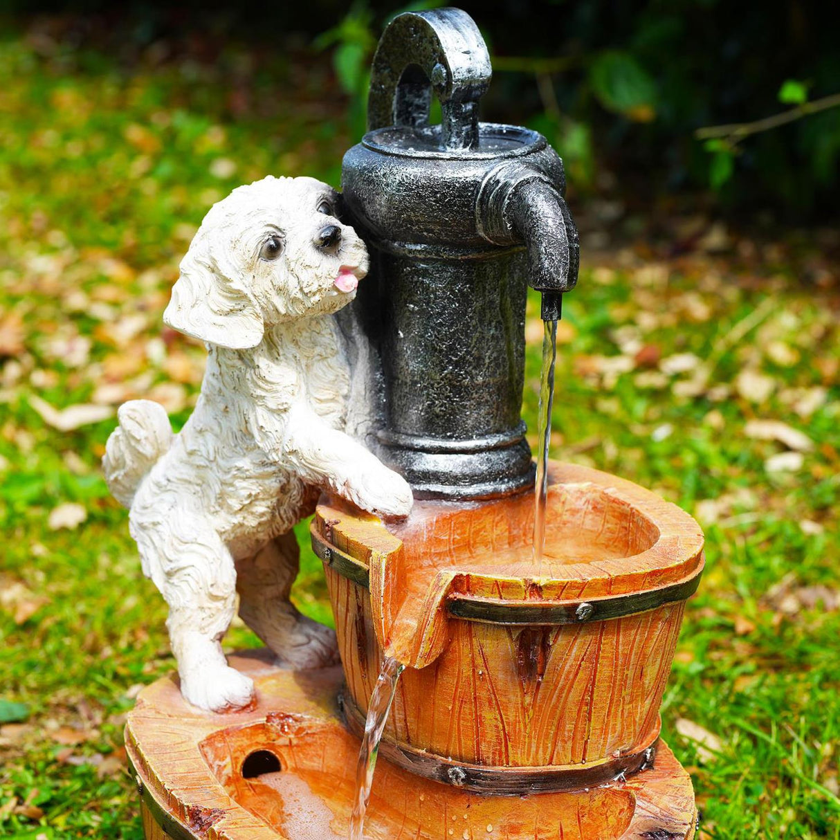 Puppy Solar Water Feature Outdoor With LED by GEEZY - UKBuyZone