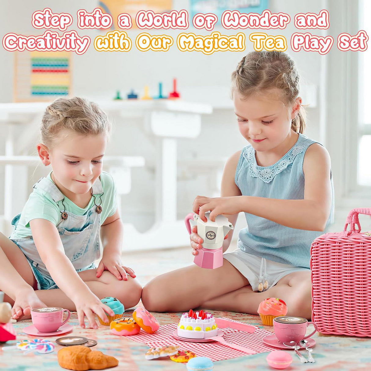 Kids Tea Party Set Picnic Basket with Handles by The Magic Toy Shop - UKBuyZone