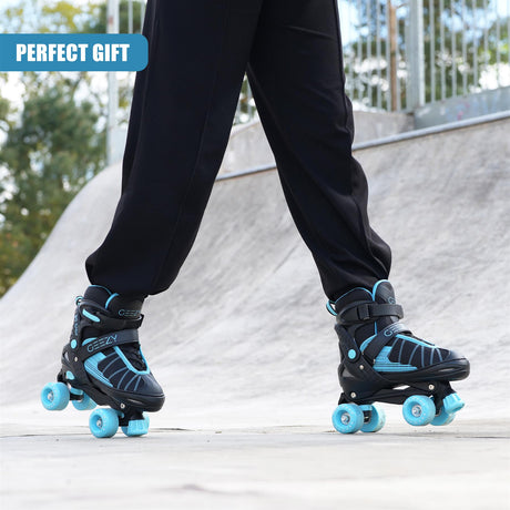 Adjustable Black & Blue Quad Roller Skates for Kids by The Magic Toy Shop - UKBuyZone