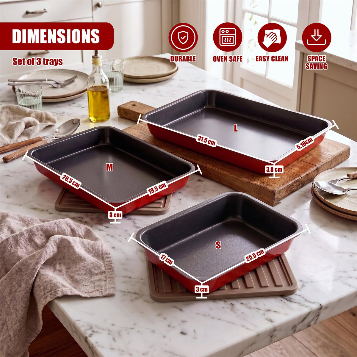 Set of 3 Non-Stick Roasting Trays