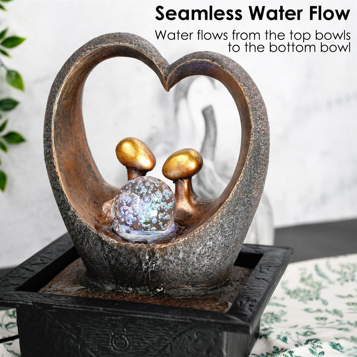 Heart Water Feature Indoor With LED by GEEZY - UKBuyZone