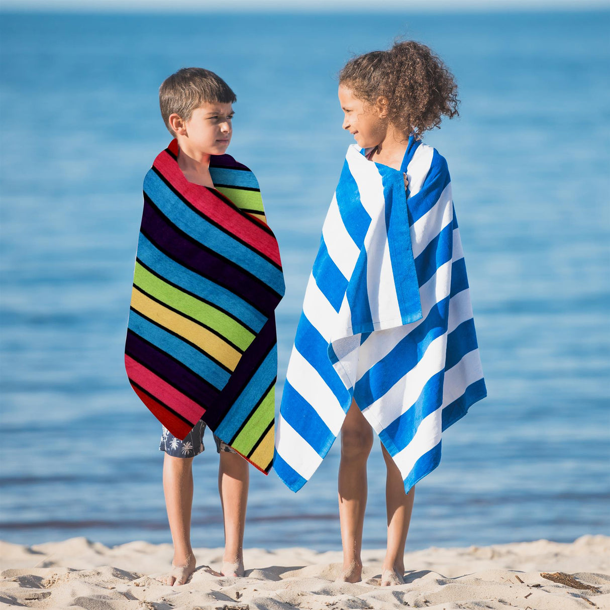 Velour Striped Beach Towel Crimson Skyline by Geezy - UKBuyZone