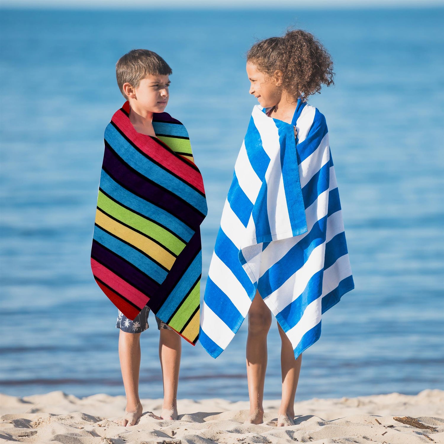 Velour Striped Beach Towel Crimson Skyline by Geezy - UKBuyZone