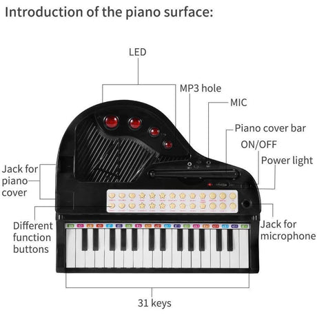 Black Electronic Piano With Microphone and Stool by The Magic Toy Shop - UKBuyZone