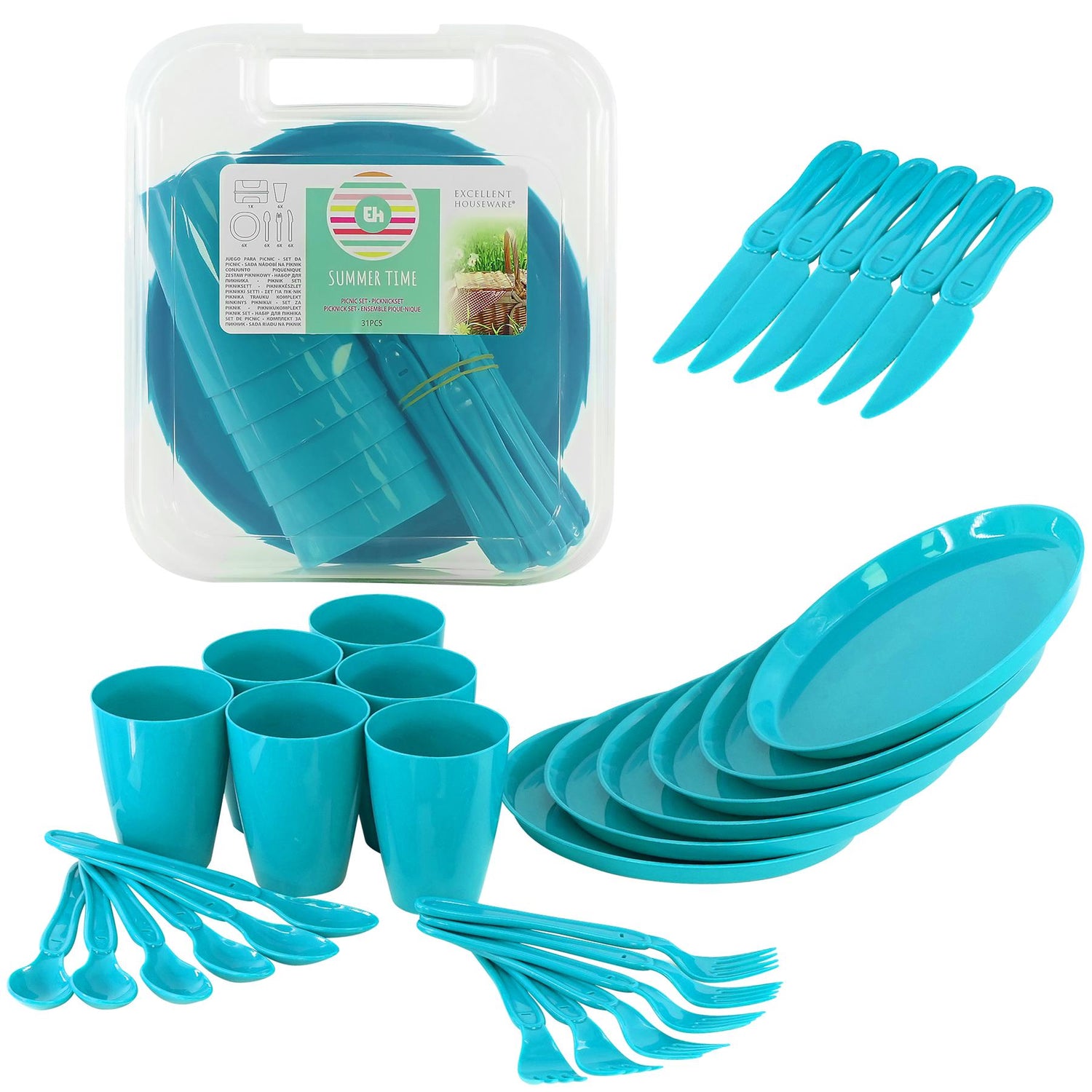 Blue Camping Set For Six 31 PCS by Geezy - UKBuyZone