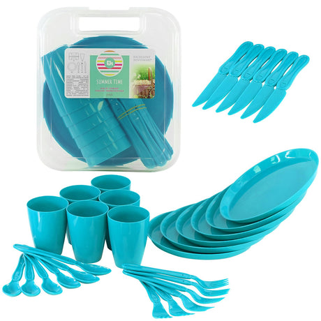 Blue Camping Set For Six 31 PCS by Geezy - UKBuyZone