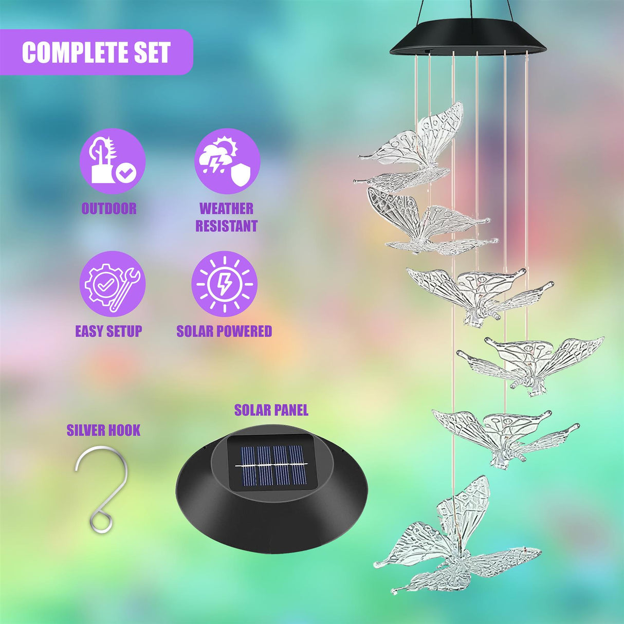 Solar Butterfly Wind Chimes LED by GEEZY - UKBuyZone