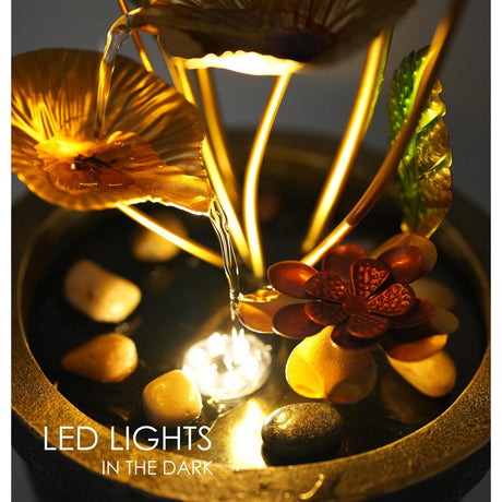 Metal Lotus Water Feature Outdoor With LED by GEEZY - UKBuyZone