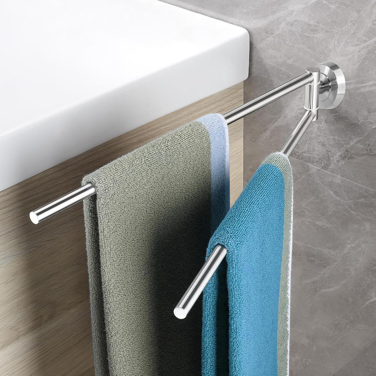 Towel Rail Double Swivel Wall Mounted 50cm by Geezy - UKBuyZone