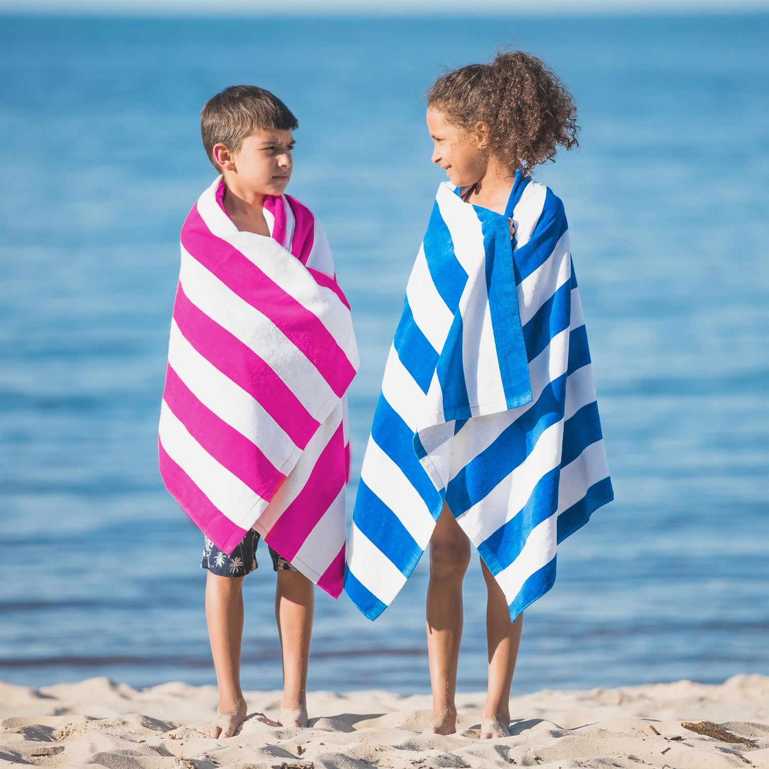 Beach Bath Towel Large Microfibre Pink Striped by GEEZY - UKBuyZone