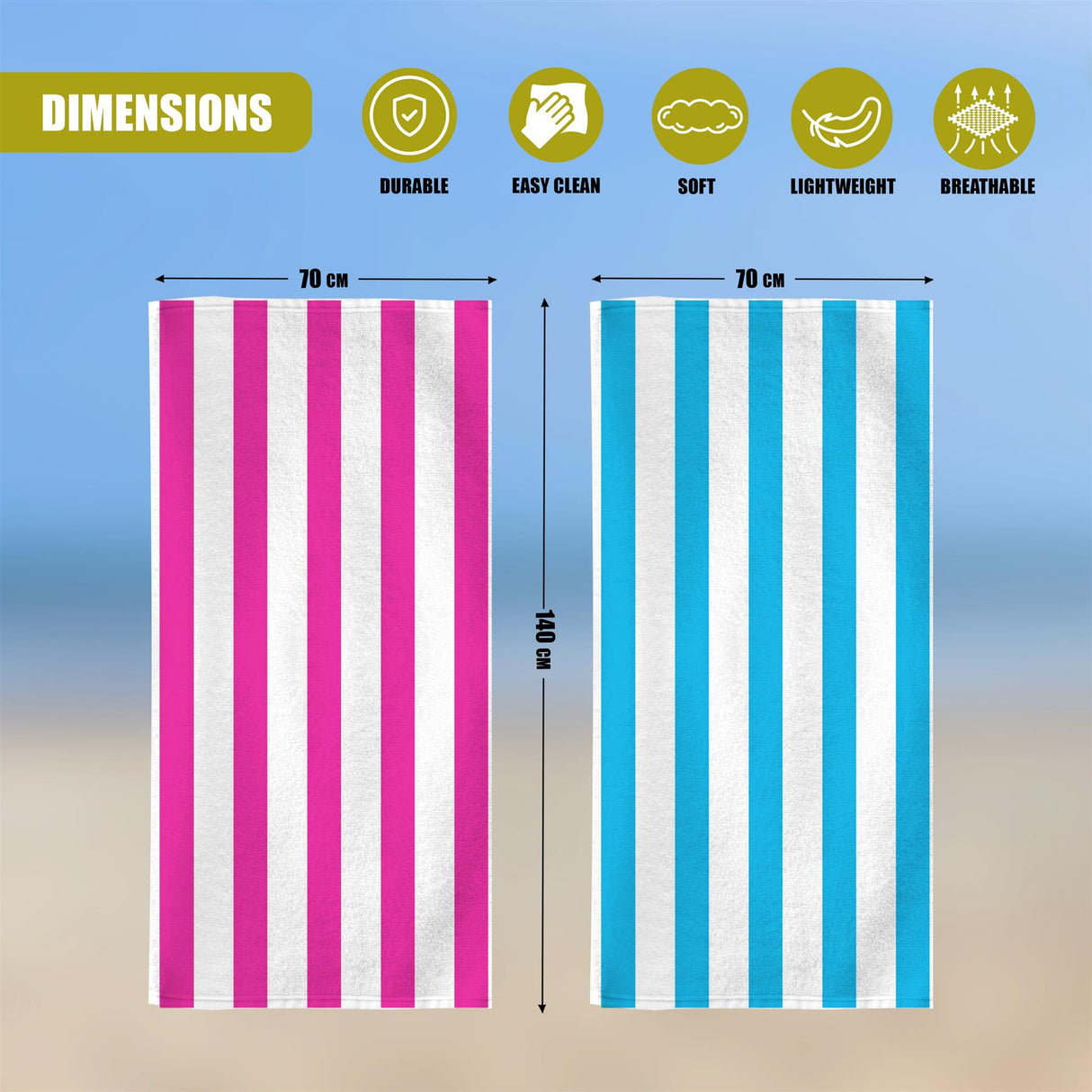 Pink & Blue Striped Microfibre Beach Towels - Set of 2 by GEEZY - UKBuyZone