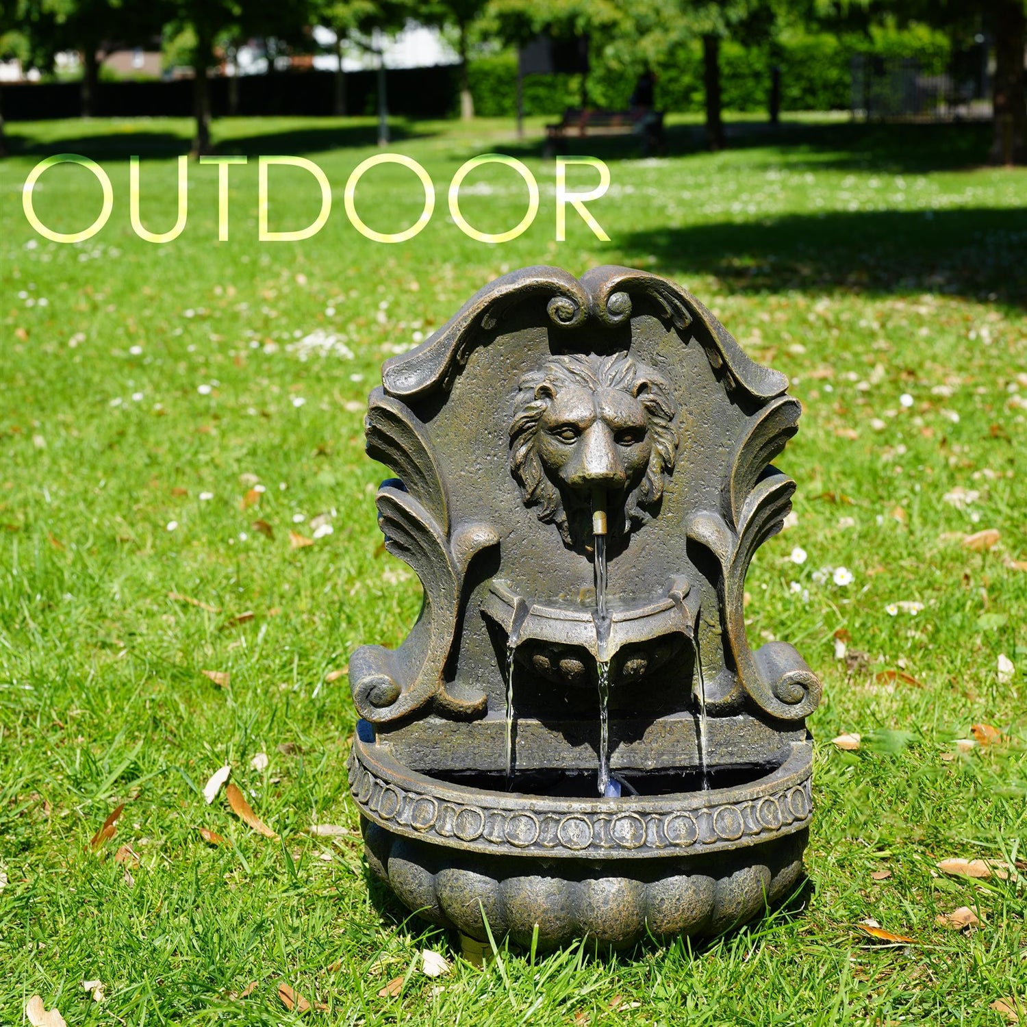 Lion Water Feature Outdoor With LED by GEEZY - UKBuyZone
