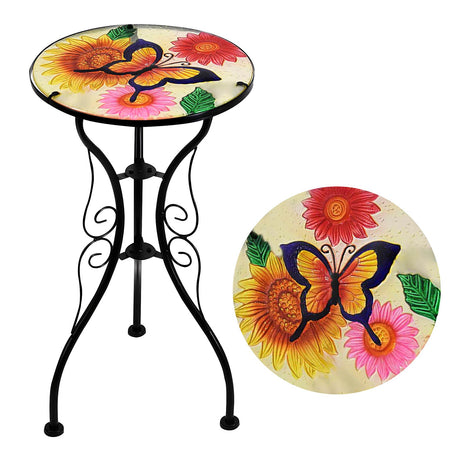 Round Side Garden Mosaic Table  With Flowers and Butterfly Design by Geezy - UKBuyZone