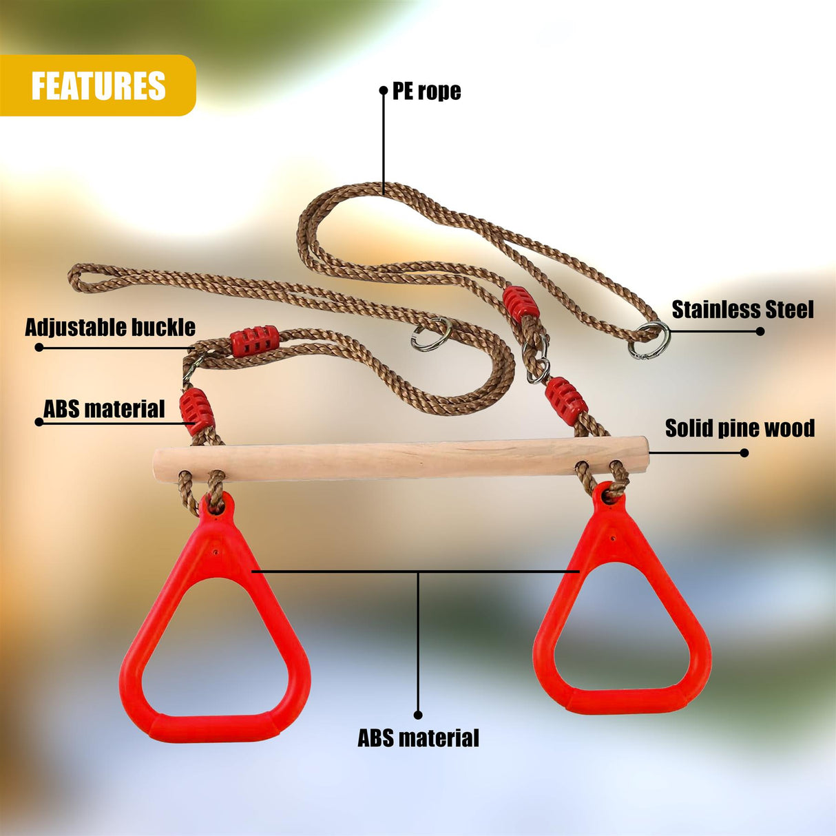 Wooden Trapeze Swing, Rope Ladder & Red Plate Seat by The Magic Toy Shop - UKBuyZone