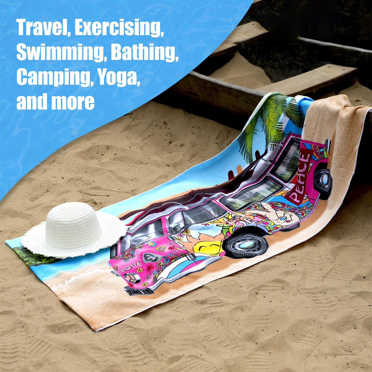 Pink Summer Bus Design Large Towel by Geezy - UKBuyZone