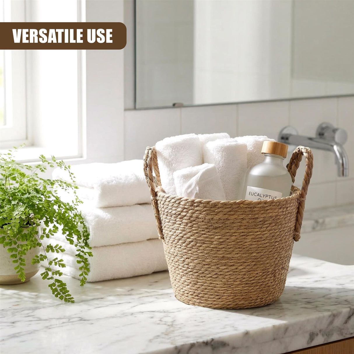 Set of 3 Wicker Planters with Handles