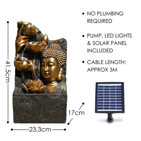 Buddha Head Solar Water Feature Outdoor With LED by GEEZY - UKBuyZone