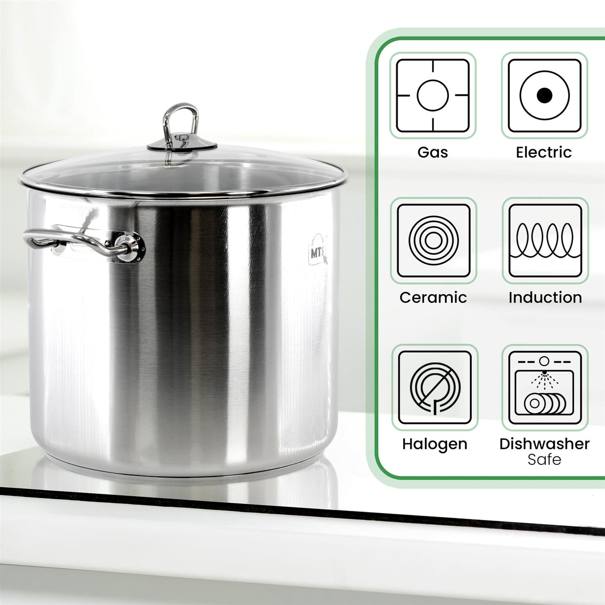 Stainless Steel Stock Pot with Glass Lid - 20 L