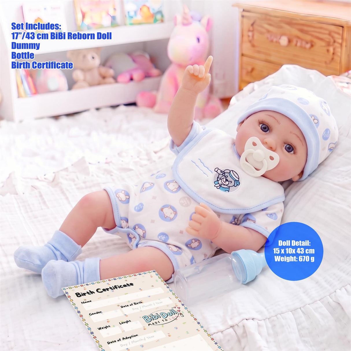 BiBi Doll Reborn Boy "Azul" (43 cm / 17")