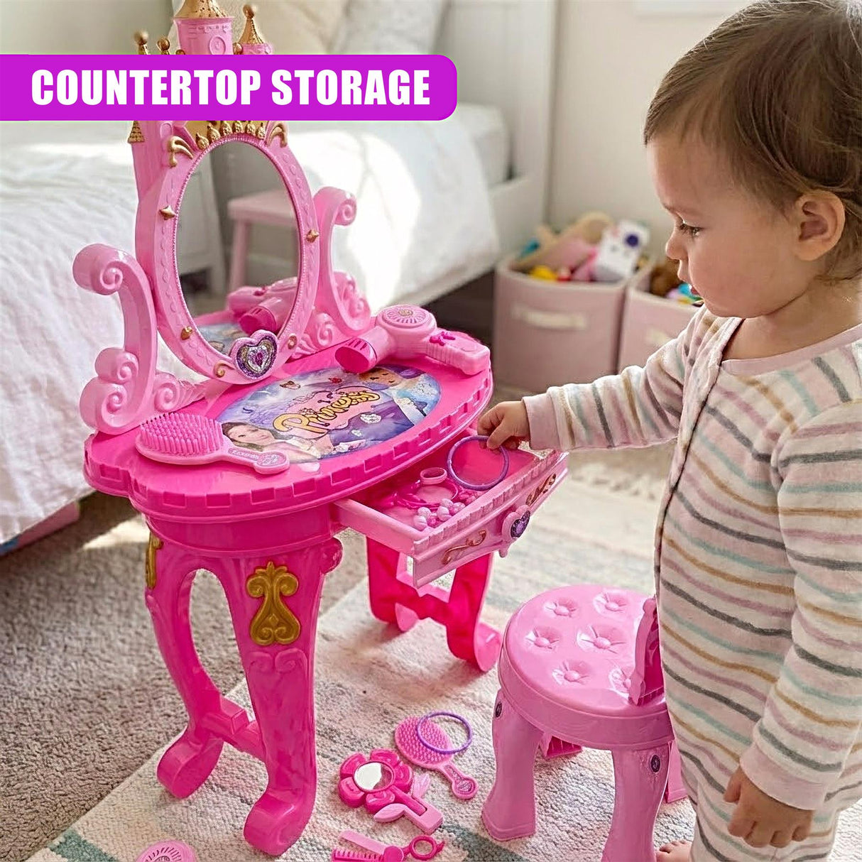 Princess Vanity Dressing Table, Stool & Toy Accessories